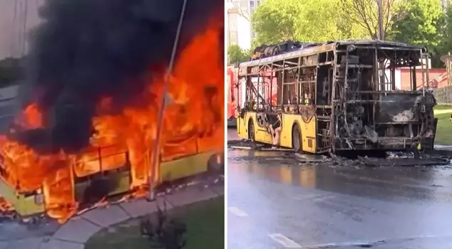 The IETT bus was engulfed in flames, and the passengers were evacuated at the last moment.