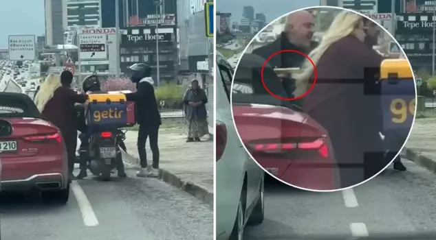 Moments that make you lose hope in traffic! He pointed a gun at the courier he was arguing with.