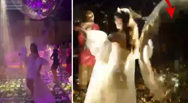 At the henna night, the giant disco ball fell onto the bride like this.