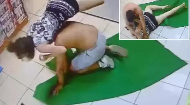 They beat the woman at the gas station to rob her.