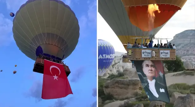 The sky in Cappadocia was adorned with Turkish flags and posters of Atatürk.