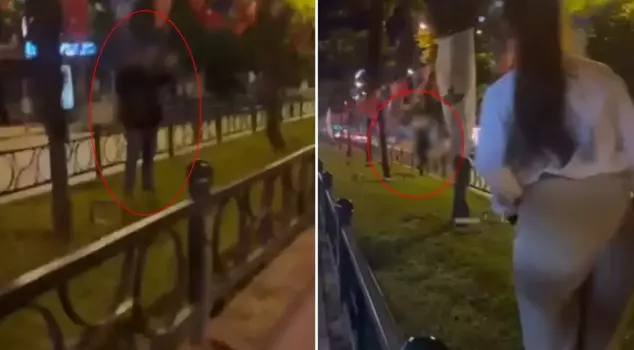 The person who tried to burn the Turkish flag fled without looking back when faced with a reaction.