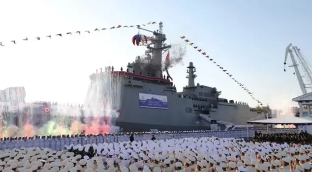 North Korea's largest warship capsized when it was launched into the water.