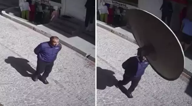 المواطن الذي كان يمشي في الشارع سقطت عليه هوائي طبق.