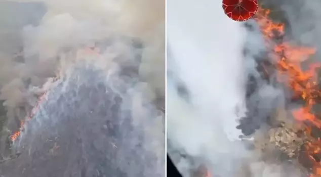 A fire that broke out in agricultural land in Foça has spread to the forest! The fight against the flames continues.