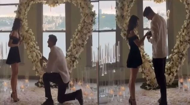 National football player Samet Akaydın's romantic marriage proposal to his player girlfriend Hazal Çağlar.