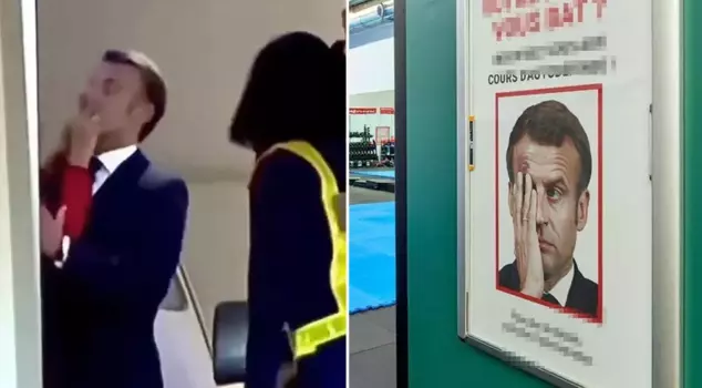 Macron, who was slapped by his wife, has become a laughingstock! The slogan on the poster is explosive.