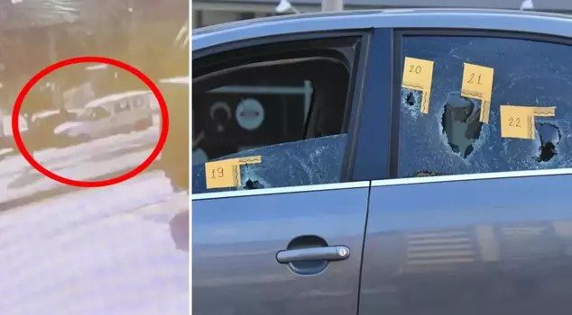 In the middle of the street, a bloody ambush was captured on camera as he got out of the vehicle and opened fire.