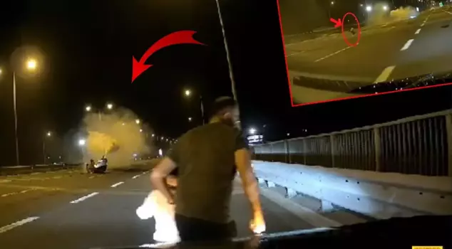 A 9-year-old child was thrown onto the road from the overturned vehicle.