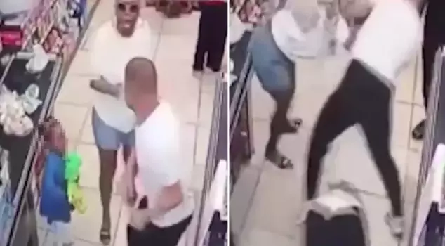 He assaulted the woman he argued with in line in front of his daughter.