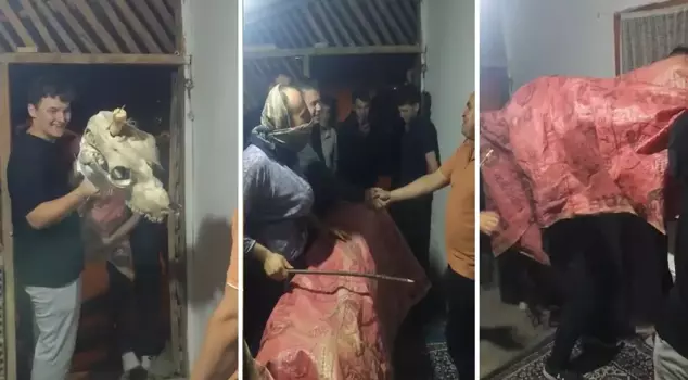 A 100-year-old holiday tradition: They go door to door in a camel costume collecting money.