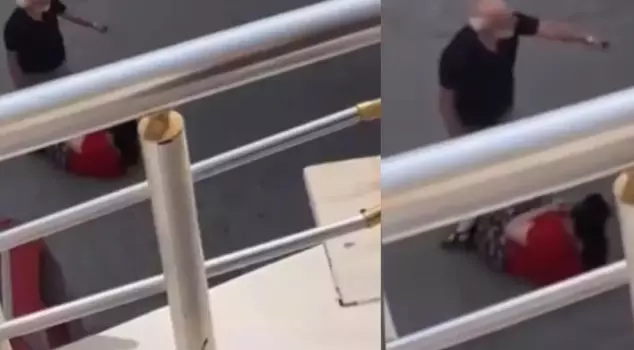 He took his wife hostage with a knife on the street, and a citizen rescued her in one swift move.
