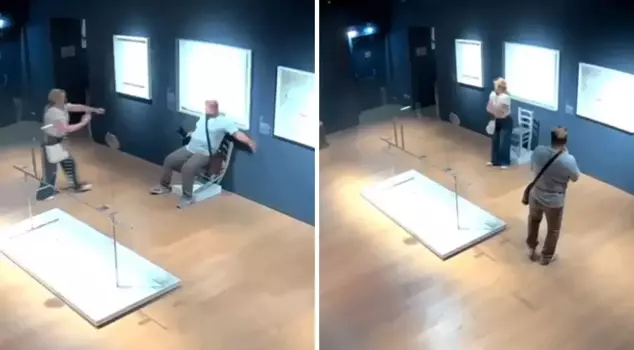 The tourist broke the crystal chair he sat on to take a photo.