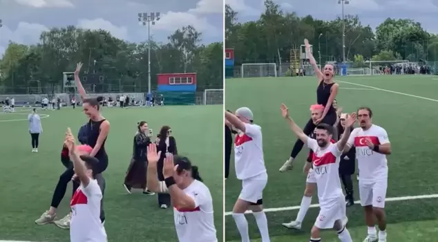 Kubilay Aka triumphed in Moscow! He celebrated the victory by lifting his girlfriend onto his shoulder.