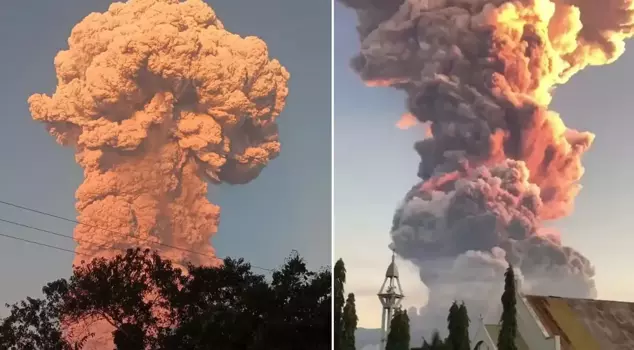 A volcano erupted in Indonesia, creating an ash cloud that reached a height of 11 kilometers.