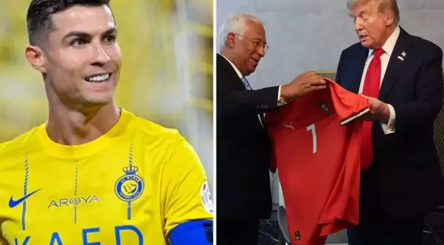 Ronaldo sent a jersey to Trump! There is a single sentence note on it.