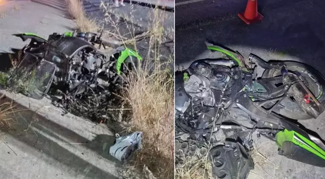 The vehicle with its headlights off collided with the racing motorcycles.