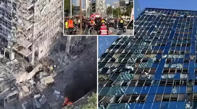 The Israeli stock exchange building hit by Iran has turned into rubble.