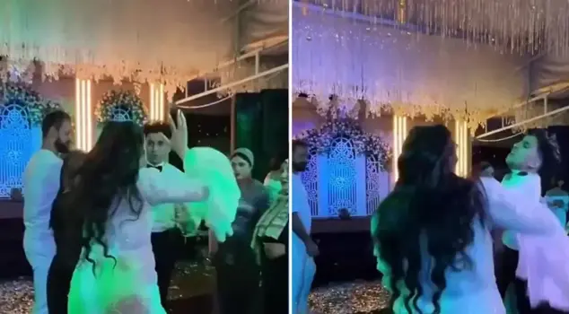 The bride and groom got into a fight, turning the wedding into a battlefield.