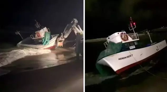 A boat ran aground at the mouth of the Sakarya River.