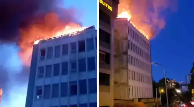 A large fire in the building that was formerly used as a college in Kartal.