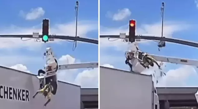 A 18-wheeler truck hit a worker who was maintaining the traffic lights.