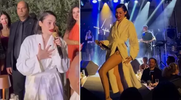 Alya, who lost her suitcase on the plane, appeared on stage in a bathrobe.
