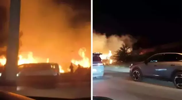 The fireworks set off at a wedding in Bursa caused a fire.