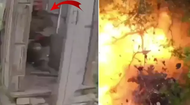 A Ukrainian kamikaze drone targeted a Russian soldier in the bathroom.