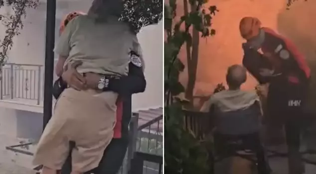 The teams rescued those trapped in the fire like this.