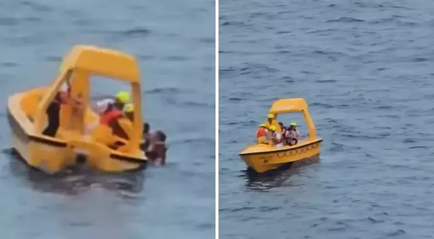 The heroic father rescued his daughter, who had fallen into the sea from the ship, after a struggle that lasted for minutes.
