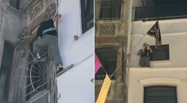 Леманских протестов во время он забрался на здание и повесил флаг Тевхита.