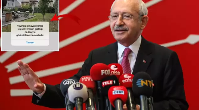 The sale announcement for Kılıçdaroğlu's office was hastily removed.