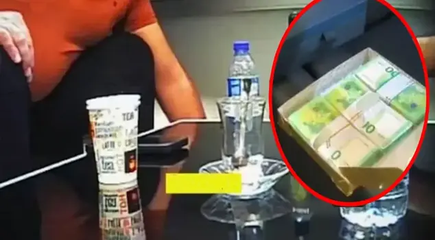 The moments when the vice president received a bribe of 110,000 Euros in a baklava box are captured on camera.
