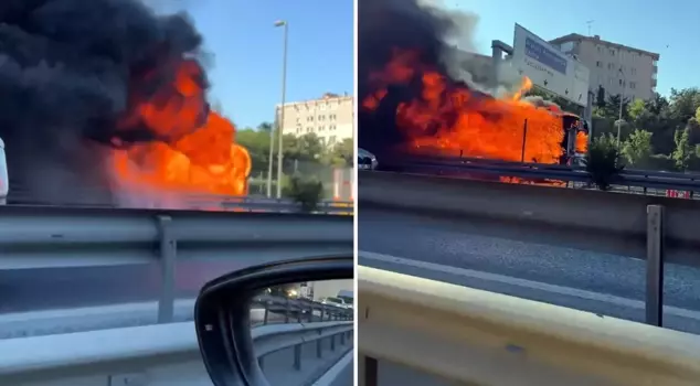 A fire broke out on the metrobus in Istanbul.