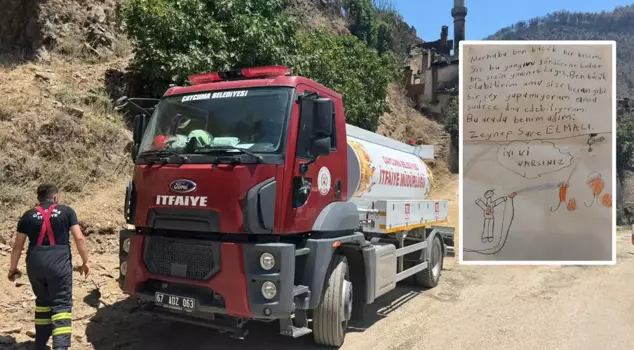 A touching note from little Zeynep to the fire brigade in the fire-affected area of Ödemiş.