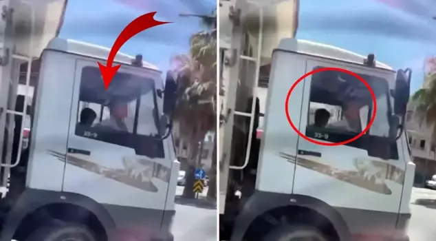 The tiny children drove the huge truck.