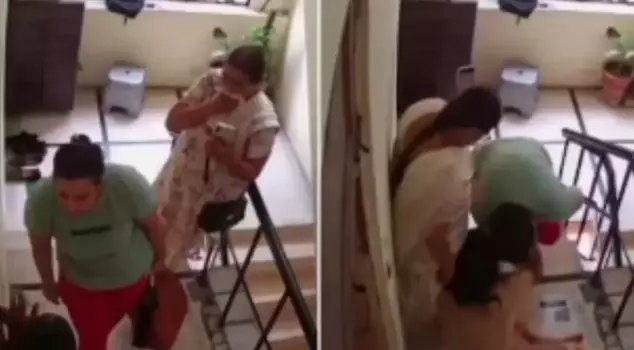 He assaulted his mother-in-law and threw her down the stairs, while his mother recorded it on video.