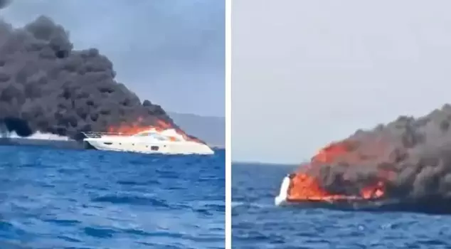 A yacht worth 2 million dollars burned fiercely in Bodrum.