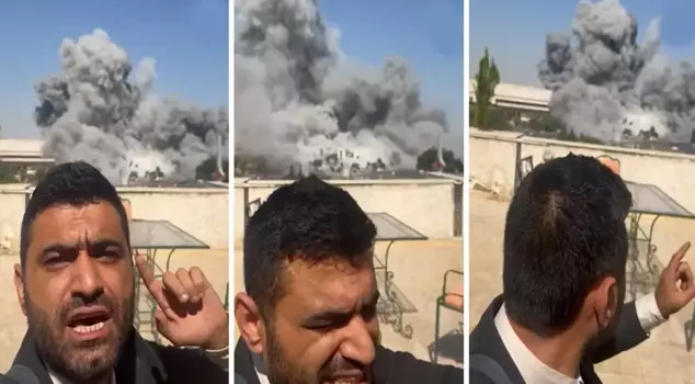 Israel struck the Syrian General Staff building while an AA reporter was announcing.