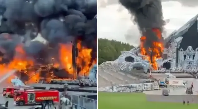 Fire before the festival in Belgium! The stage has turned to ashes.
