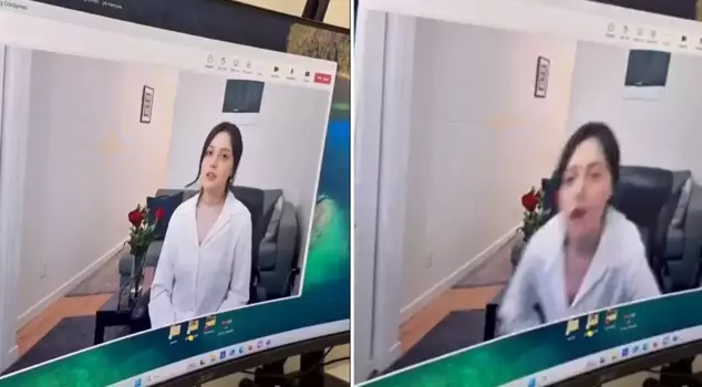 The young girl, who forgot she was in a job interview, caused a commotion when she stood up.