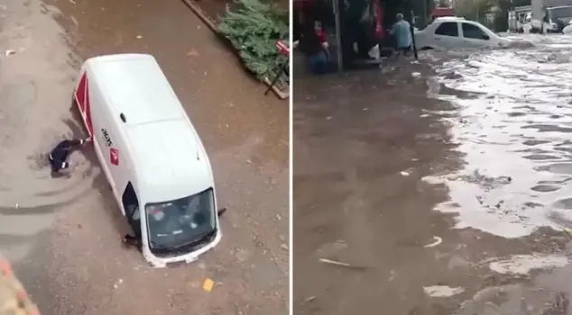 Life came to a standstill in Ankara! Vehicles were swept away by floodwaters.