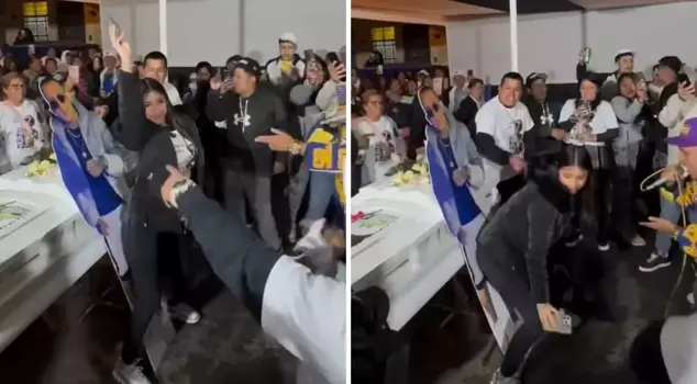 The woman twerking next to her husband’s coffin has divided social media.
