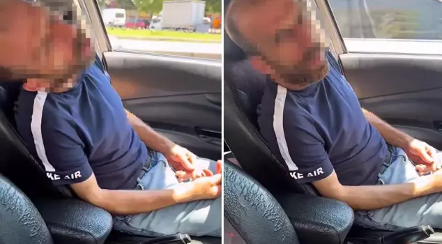The taxi driver, who is thought to be using drugs, made everyone gasp.