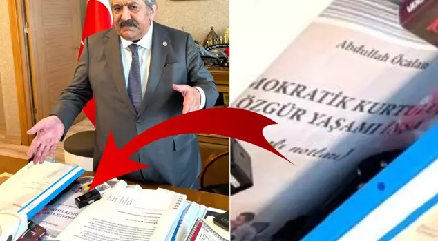 A striking detail in the office of MHP member Feti Yıldız! Öcalan's book is on his desk.