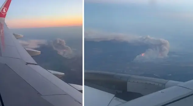 The scale of the forest fire in Sakarya was captured from a passenger plane like this.