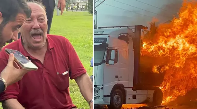 The truck loaded with sponges was engulfed in flames.