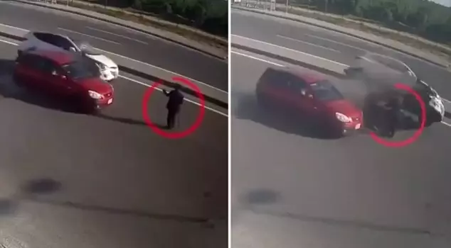 The pedestrian who suddenly stepped onto the road disrupted the traffic.