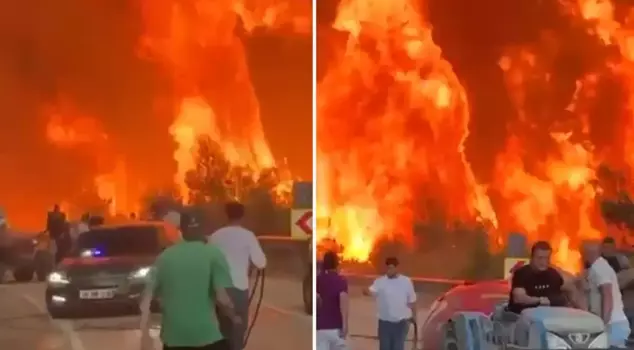 The flames are spreading rapidly in Bursa! Official vehicles narrowly escaped being burned.